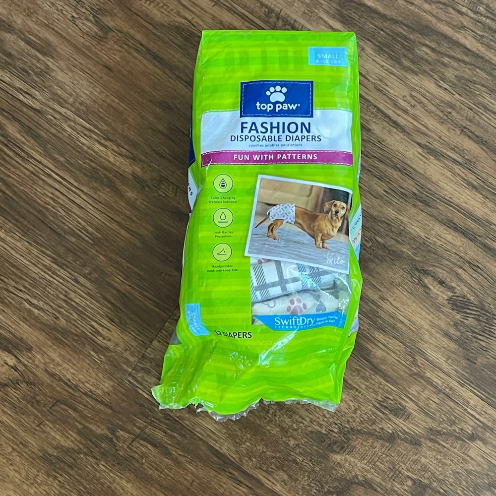 Top Paw Fashion Disposable Diapers Small 7-16‎ lbs 12 Count OPENED, Contains 10